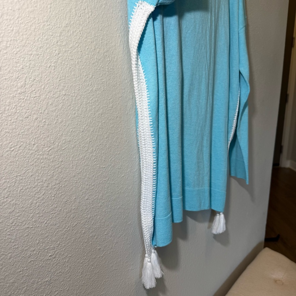 Lilly Pulitzer Damara Sweater with Crochet Sides in Heathered Bayside Blue - Picture 3 of 5